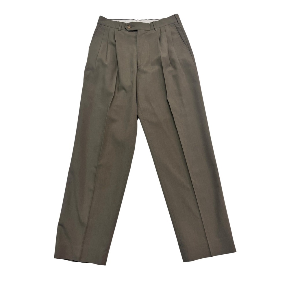 vtg 90s John Henry 30x29 Tan Dress Pants Trousers Wool Blend Pleated Straight